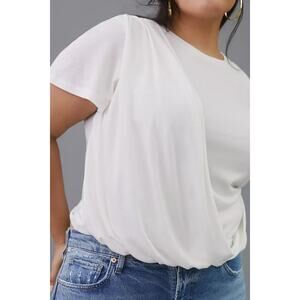 Anthropologie Short Sleeve Draped Crewneck Tee Shirt White Medium